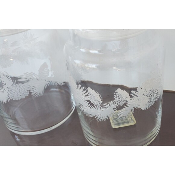 VTG Libbey FROSTED WINTER Pinecones Pine Christmas CANISTER Cookie Candy Jar Set - Picture 6 of 10